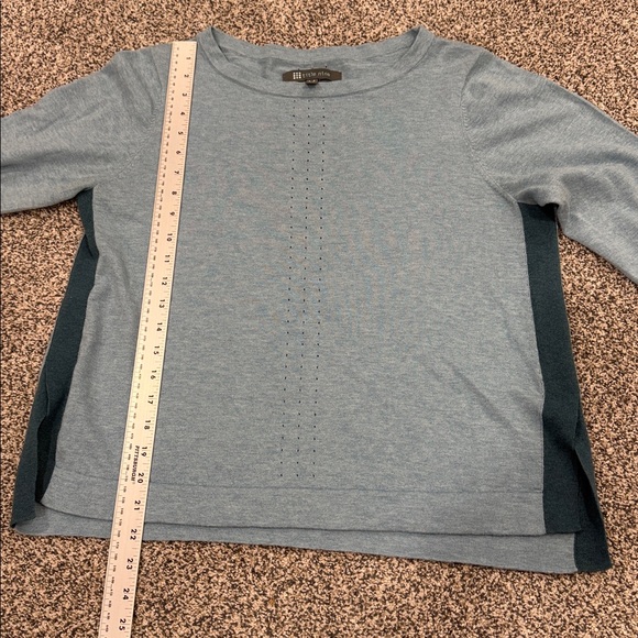 Title Nine Slack Tide Merino Wool Cotton Blend Blue Pointelle Crewneck Top Sz M - Picture 9 of 10